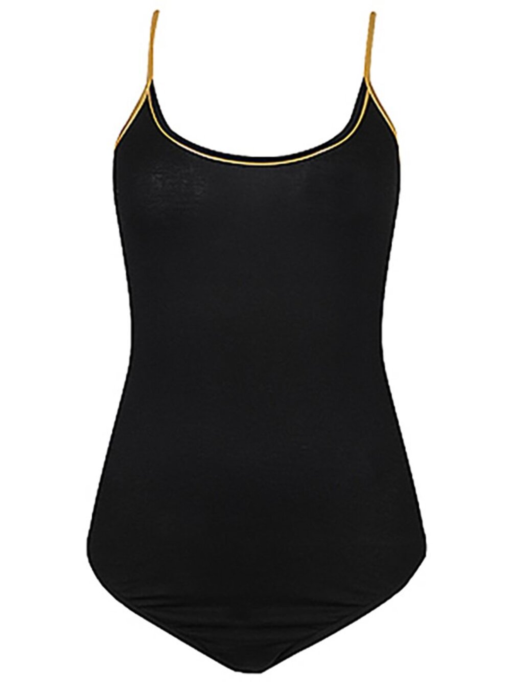 Forever 21 metallic gold trim spaghetti strap slinky black rayon bodysuit Small